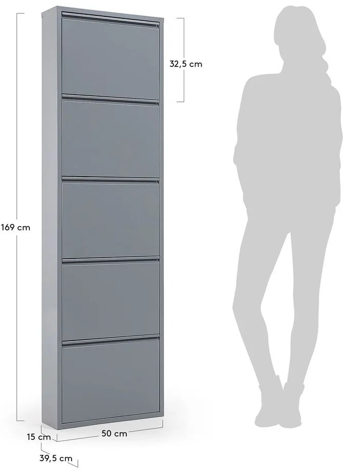 Rox szürke fém cipősszekrény 5 lenyitható fiókkal - Kave Home