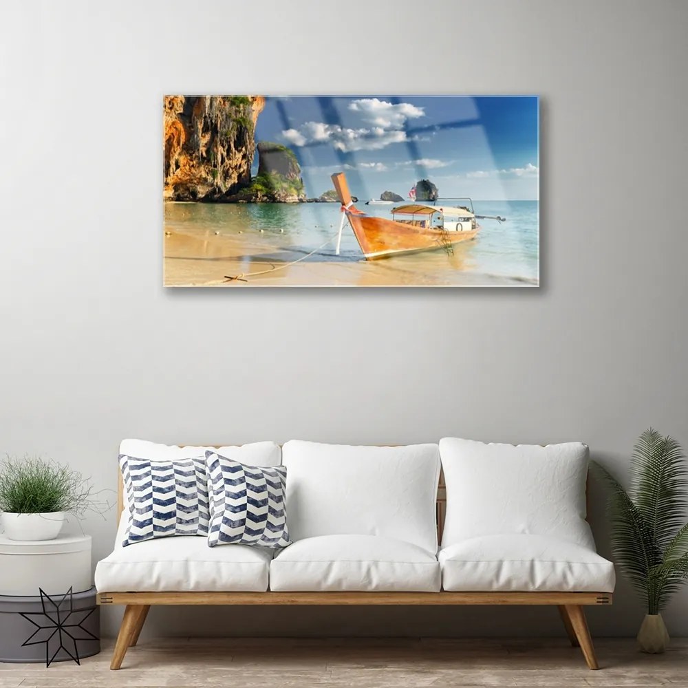 Akril üveg kép Hajó, tenger, táj 120x60 cm 2 fogas