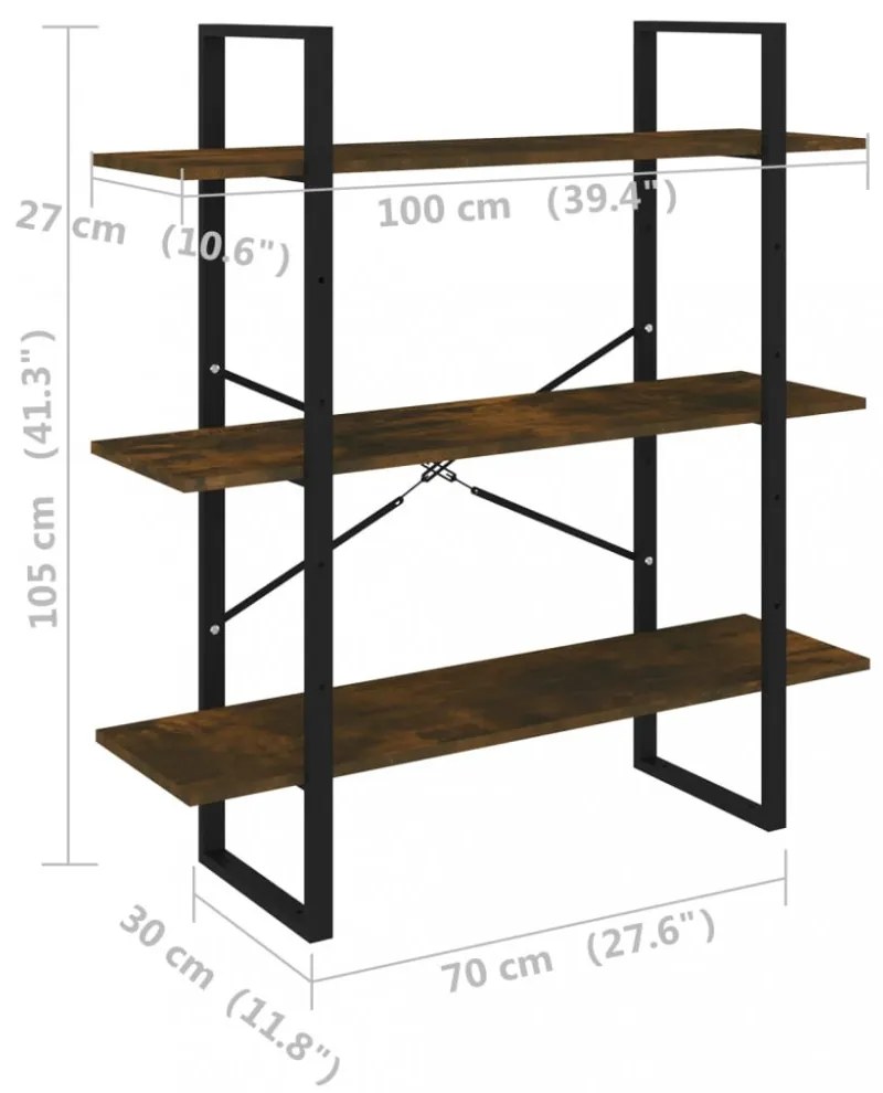 füstös tölgyszínű szerelt fa könyvszekrény 100 x 30 x 105 cm