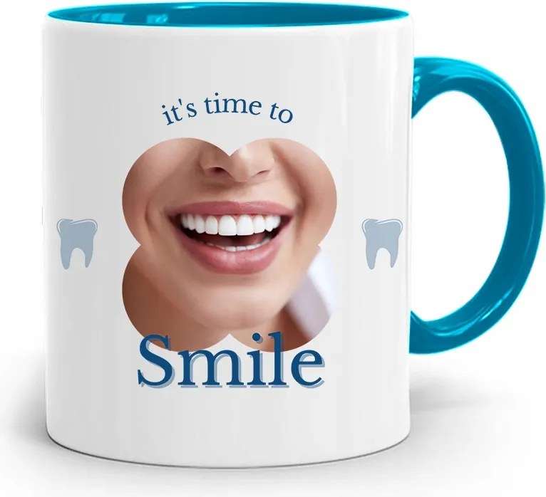 Kék Fogorvos Ajándék Bögre Its Time To Smile fényképes nyomattal