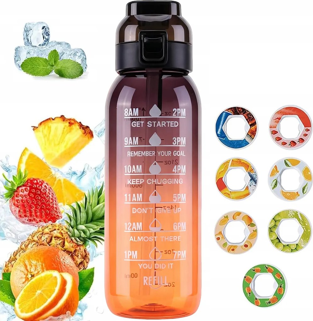 Ízesített Kulacs Vizes Palack Motivációs Ital Sport Osztással 1L