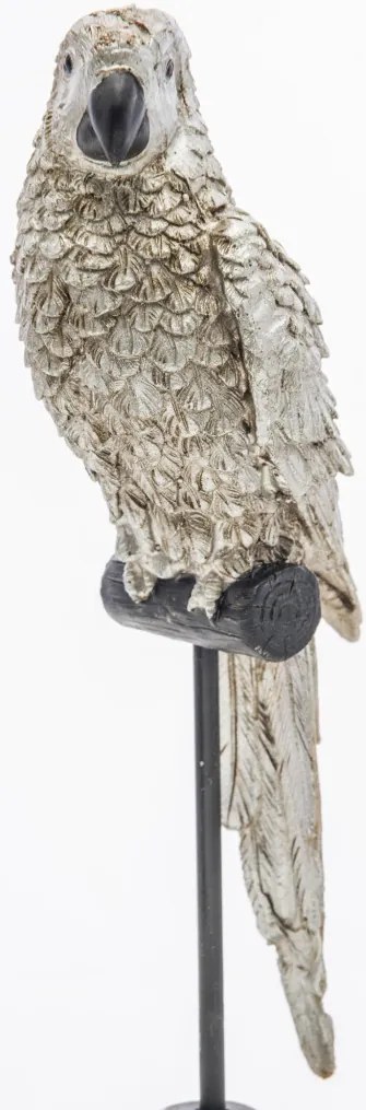Tropical fekete csőrös krémbarna kakadu papagáj szobor fekete állványon 27x7x7cm