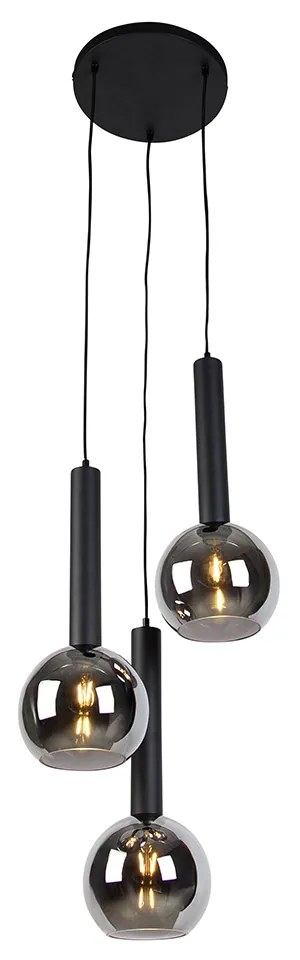 Modern fekete függőlámpa füstüveggel, 3 égős - Clayton