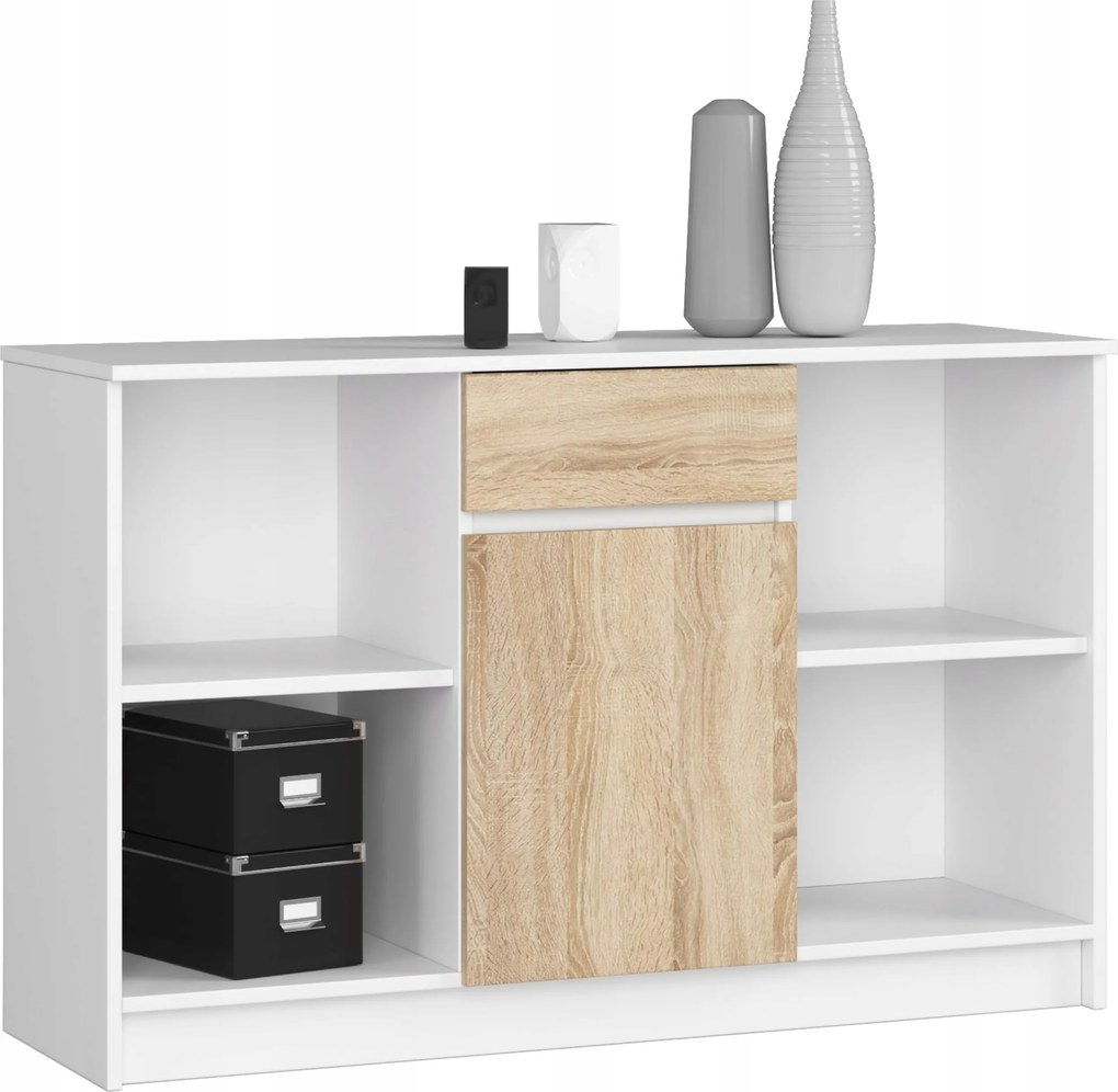 Komód szekrény B-17 120cm nyitott fehér-sonoma Akd