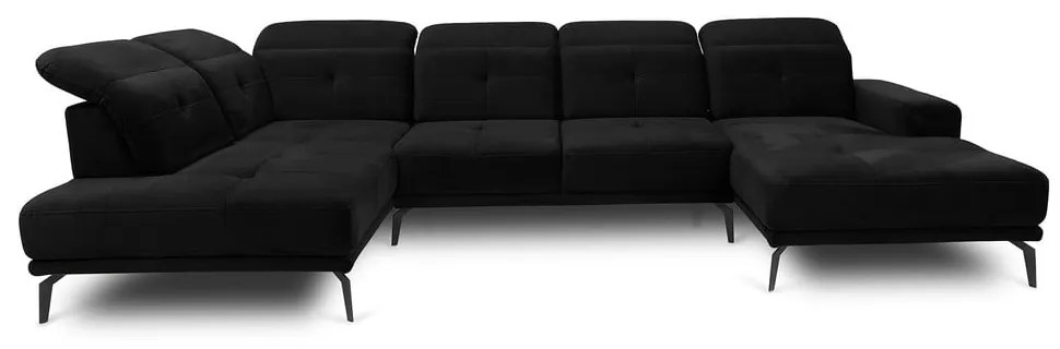 Fekete bársony sarokkanapé (bal oldali-U alakú) Bretan – ELTAP