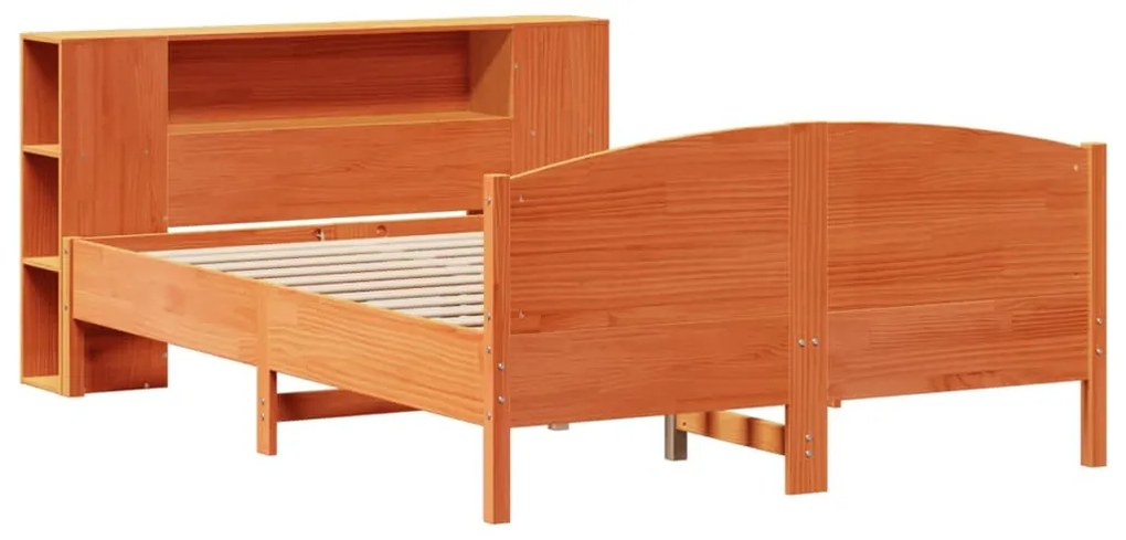 barna tömör fenyőfa könyvespolcos ágy matrac nélkül 150 x 200cm