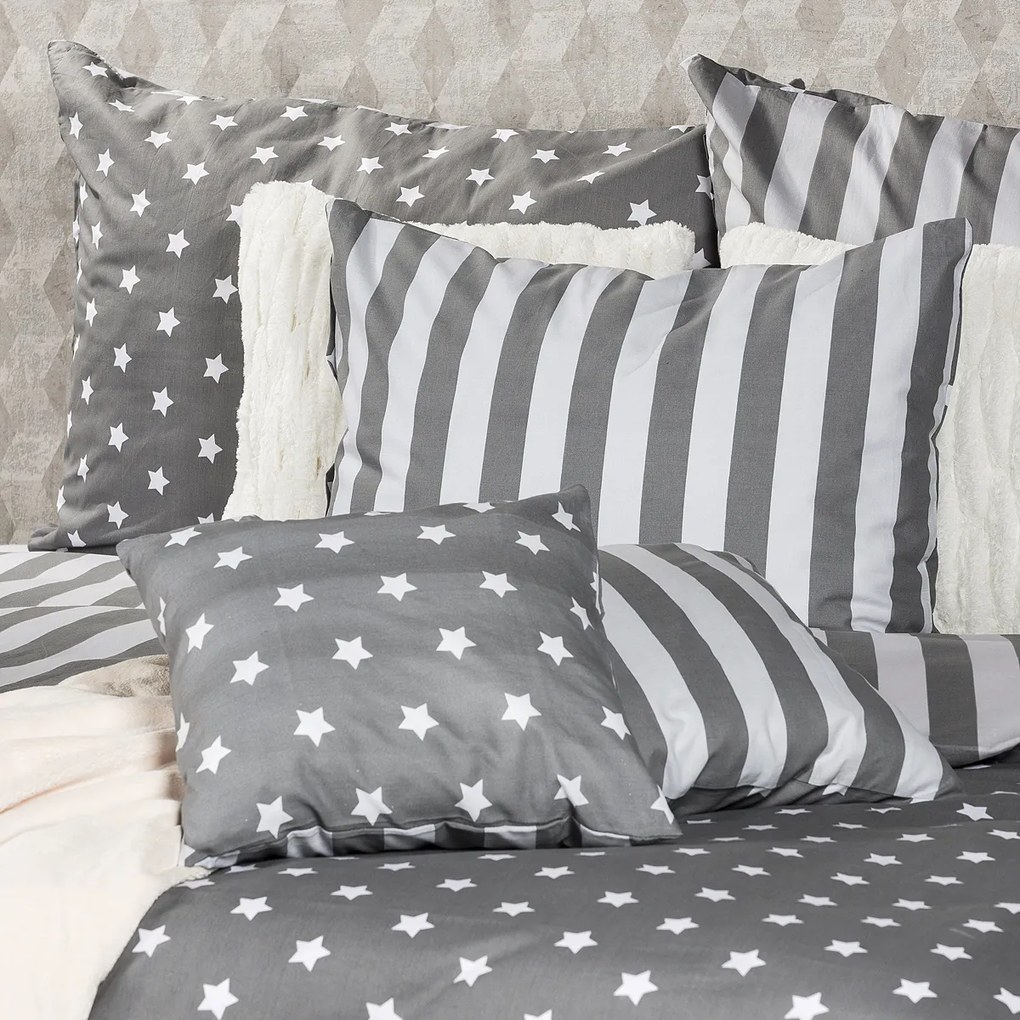 4Home pamut ágyneműhuzat Stars szürke, 140 x 220 cm, 70 x 90 cm