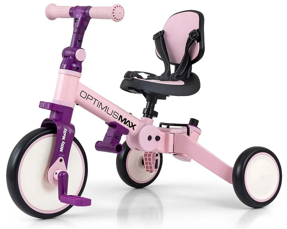 Gyerek háromkerekű bicikli 5az1-ben Milly Mally Optimus Max tolókarral pink