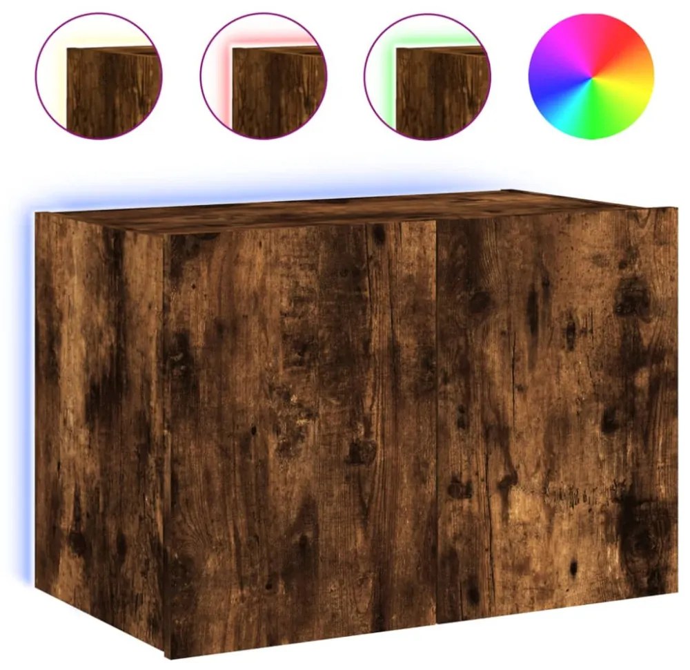 füstös tölgy színű fali TV-szekrény LED-ekkel 60x35x41 cm
