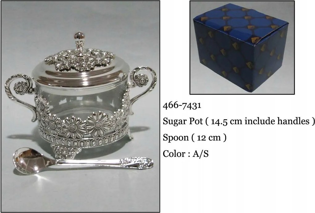 Ezüst színű cukortartó plattírozott fém kanál