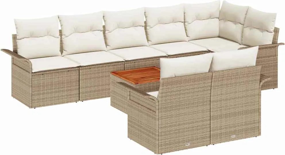 vidaXL Kerti Kanapé Szett tárolóval 9 pcs Beige és krém polirattan