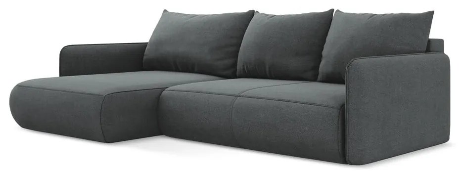 Szürke kinyitható-tárolóhelyes sarokkanapé (bal oldali) Nanea – Makamii