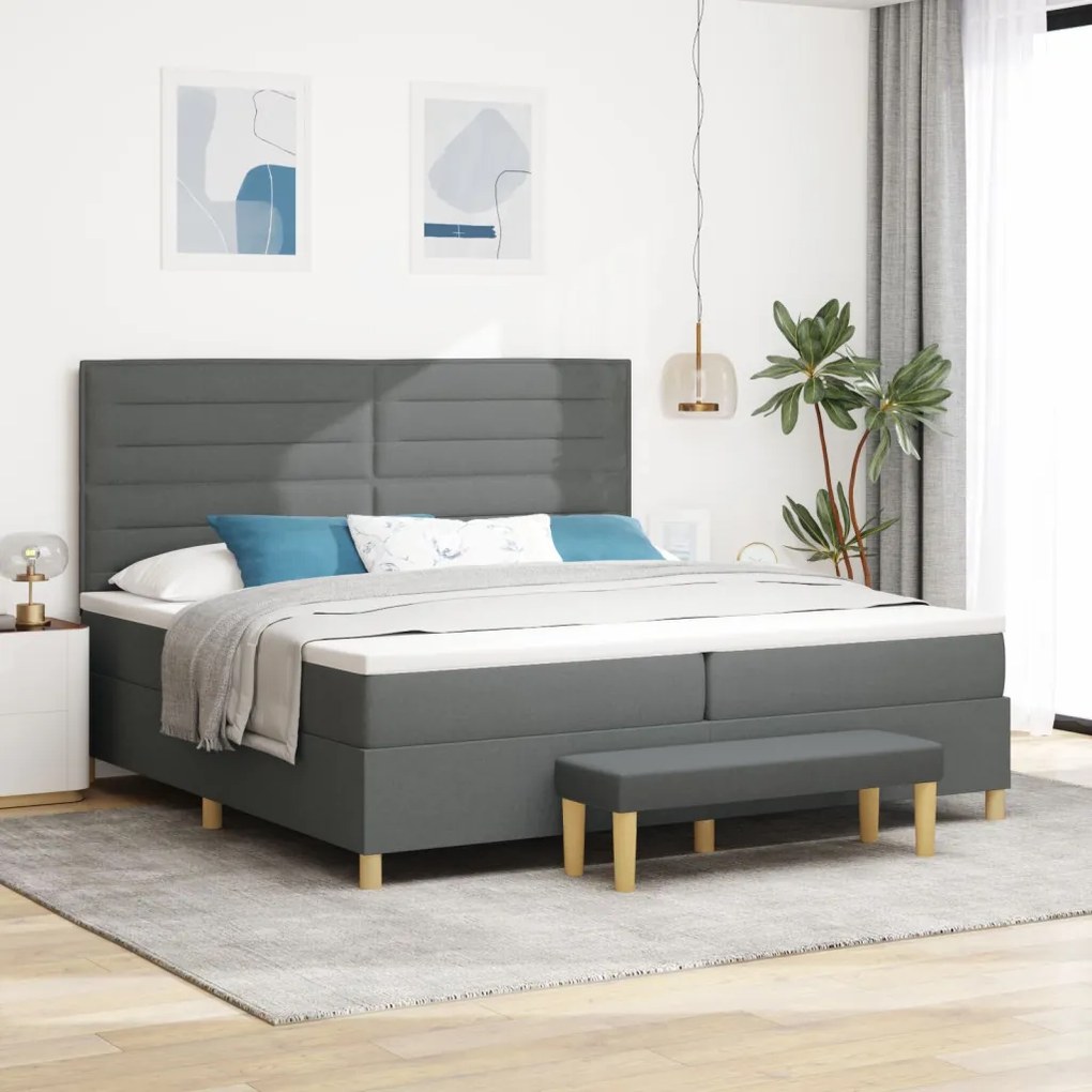 Boxspring Ágy Matrac &amp; Padló Szürke 200x200 cm Szövet