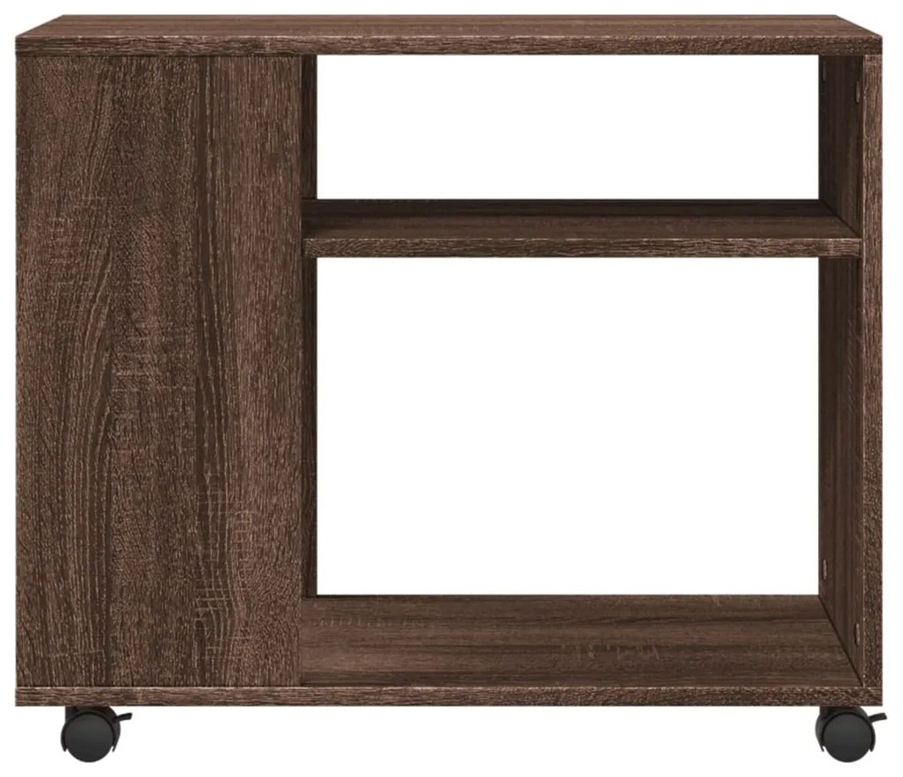 barna tölgy színű szerelt fa kisasztal kerekekkel 70x35x60 cm