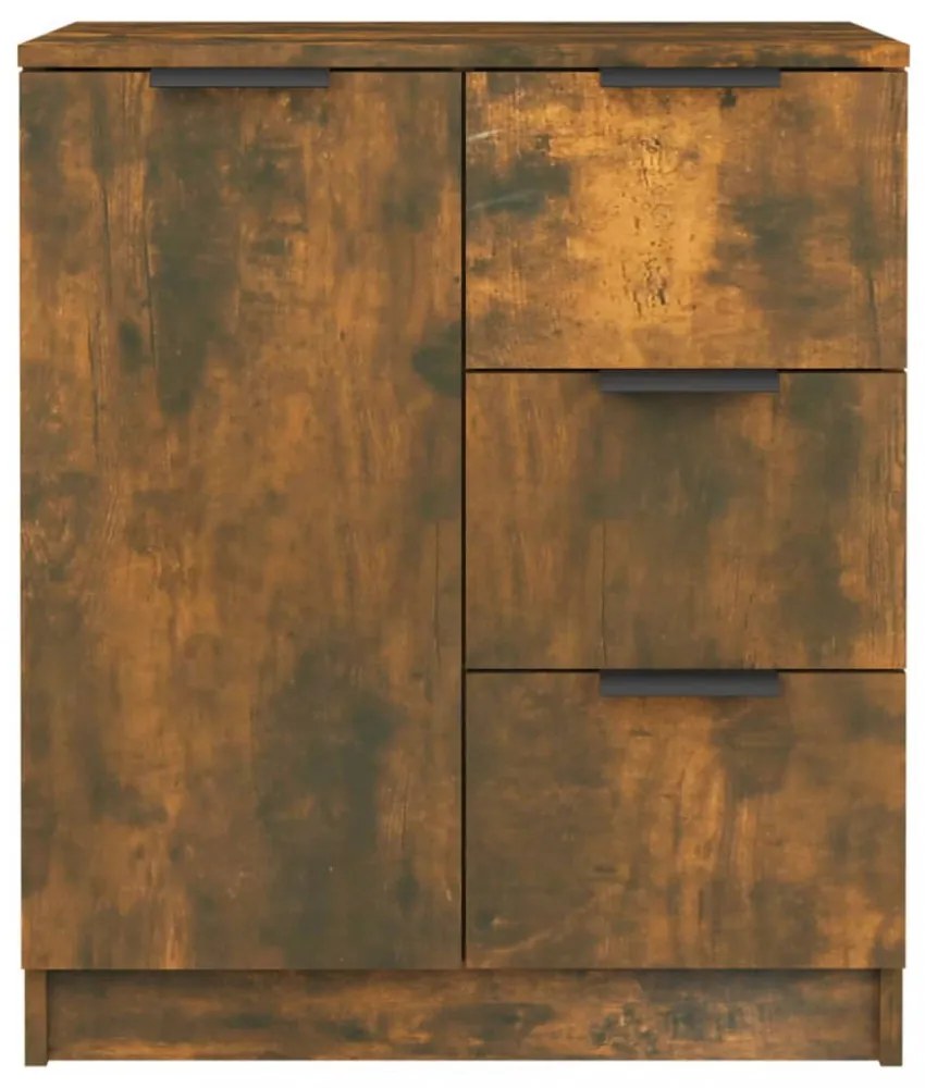 2 db füstös tölgy színű szerelt fa tálalóasztal 60 x 30 x 70 cm