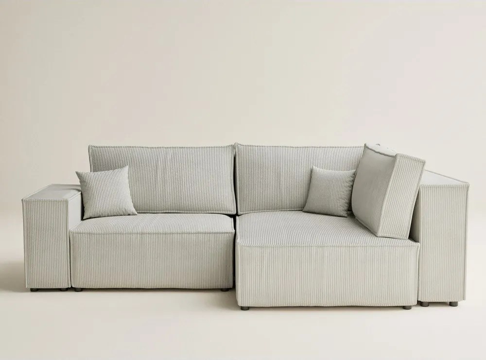 Krémszínű kordbársony kinyitható-tárolóhelyes sarokkanapé (jobb oldali-L alakú) Tonga – Maison de Rêve
