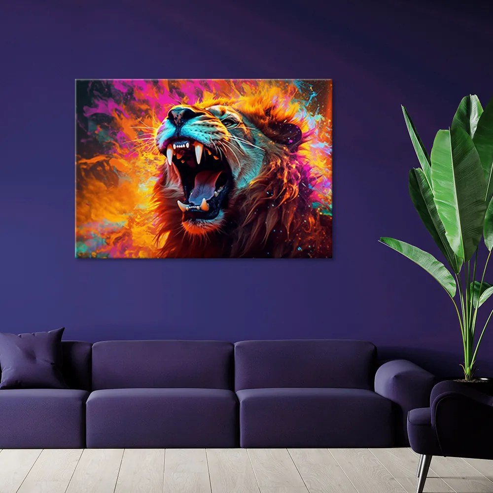 Gario Vászonkép Színes dühöngő oroszlán Méret: 120 x 80 cm
