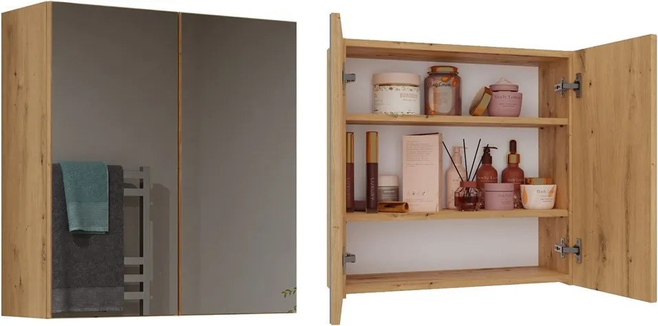 Pola 2DL felső fürdőszoba szekrény, 60x60x22 cm, tölgy