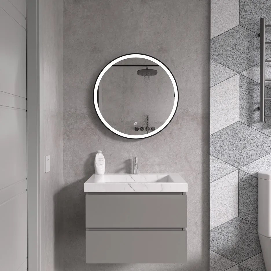 Erga Olivia, kerek LED tükör 50cm, fekete fém keret, 1150 lm, 6500K, elölről megvilágított, ERG-V01-202-5050-BK