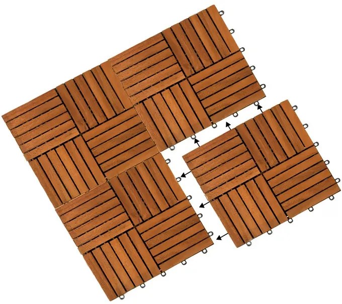 Casaria® Quatro mozaikás fa járólapok - 11 darabos készlet, 30x30 cm