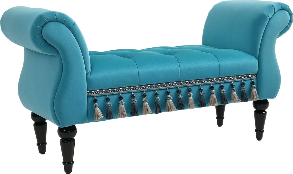 HOMCOM Párnázott Pad, Bársonyos Megjelenés, Luxus Ágy Végi Pad Fa Lábakkal, Előszobai Pad Hálószobába, Maximum 150 kg Teherbírás, Kék, 117 x 40 x 58 c