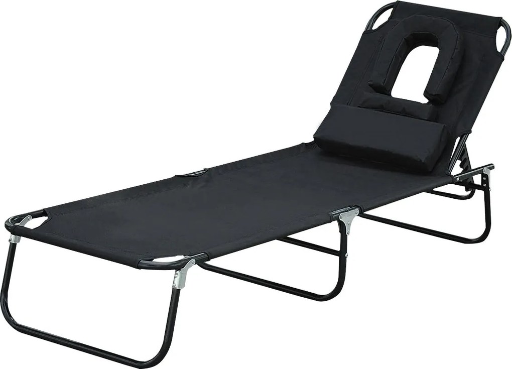 Outsunny Összecsukható Napozóágy 4-pozíciós Állítható Háttámlával - 120 kg Teherbírás, 190x56x28 cm, Fekete | Aosom