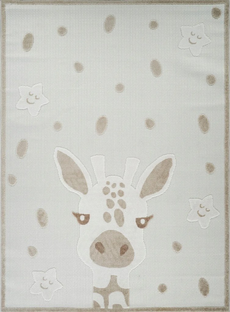 Gyerekszőnyeg 200x300cm ,puha krém-bézs zsiráf mintás 3D hatással