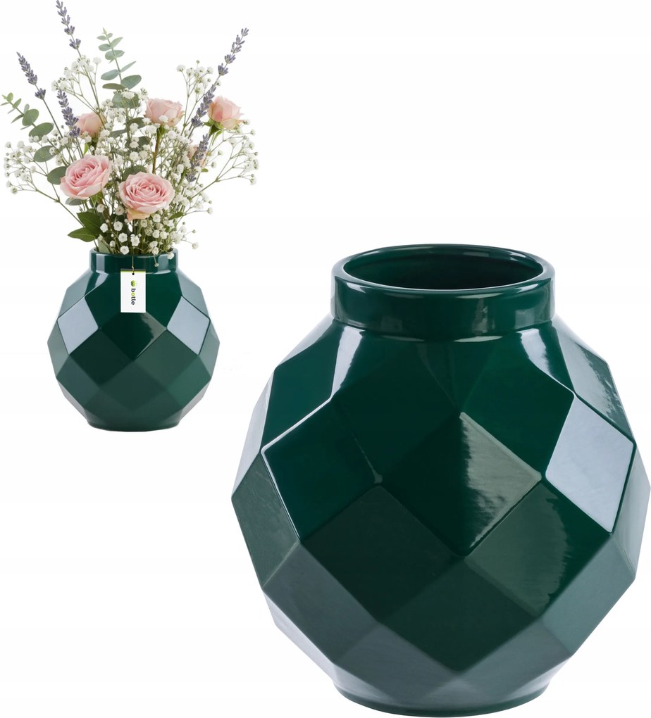 Kerámia váza 3D üvegzöld Ø11 H 22 cm intenzív