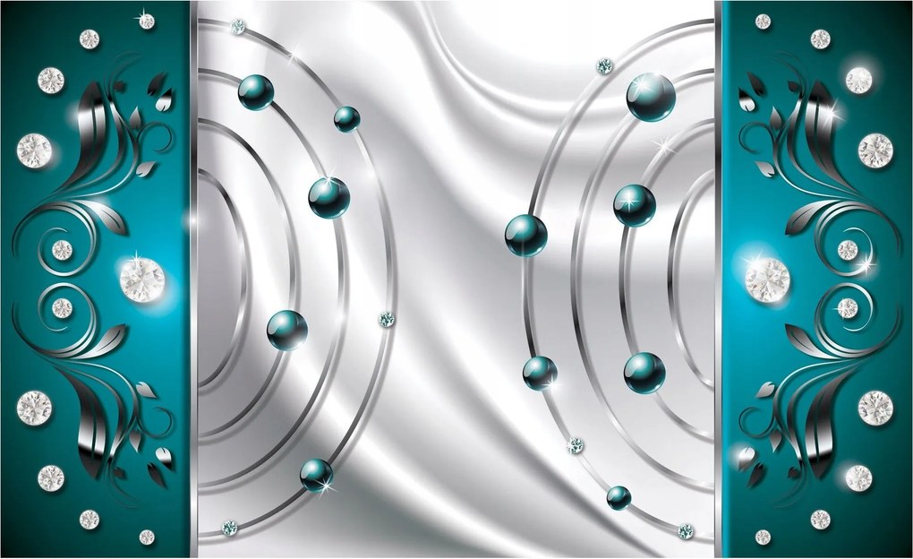 Fotótapéta flizelina Kék csíkok Kristályok &amp; Ezüst Glamour 416x254 +ragasztó