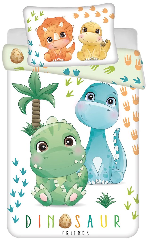 Pamut ágynemű kiságyba DINO BABIES fehér Ágyneműhuzat mérete: 40 x 60 cm | 100 x 135 cm
