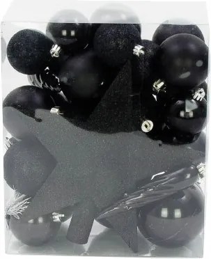 Törhetetlen Karácsonyfadísz Szett Csillaggal És Jégcsappal 32 Részes Fekete