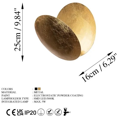 LED Fali lámpa YOSMA LED/5W/230V 3000K arany