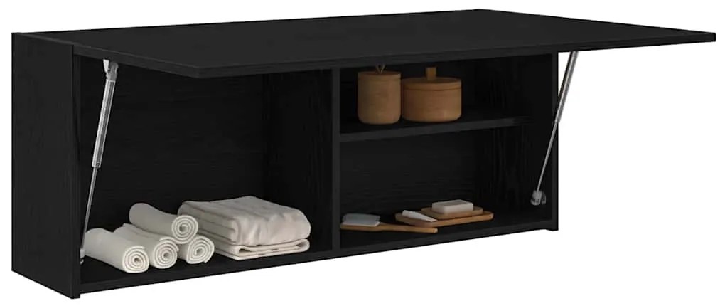 fekete szerelt fa fali fürdőszobaszekrény 100 x 25 x 40 cm