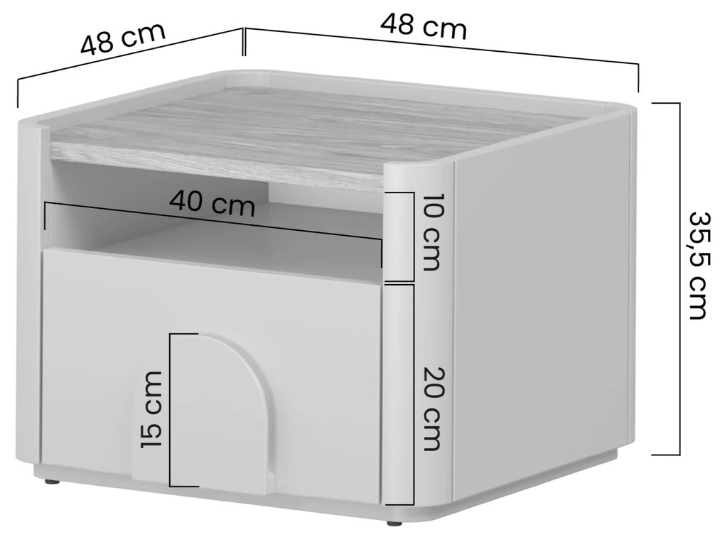Amilio éjjeliszekrény 50 cm - eukaliptusz / baltic tölgy / natúr tölgy fogantyú