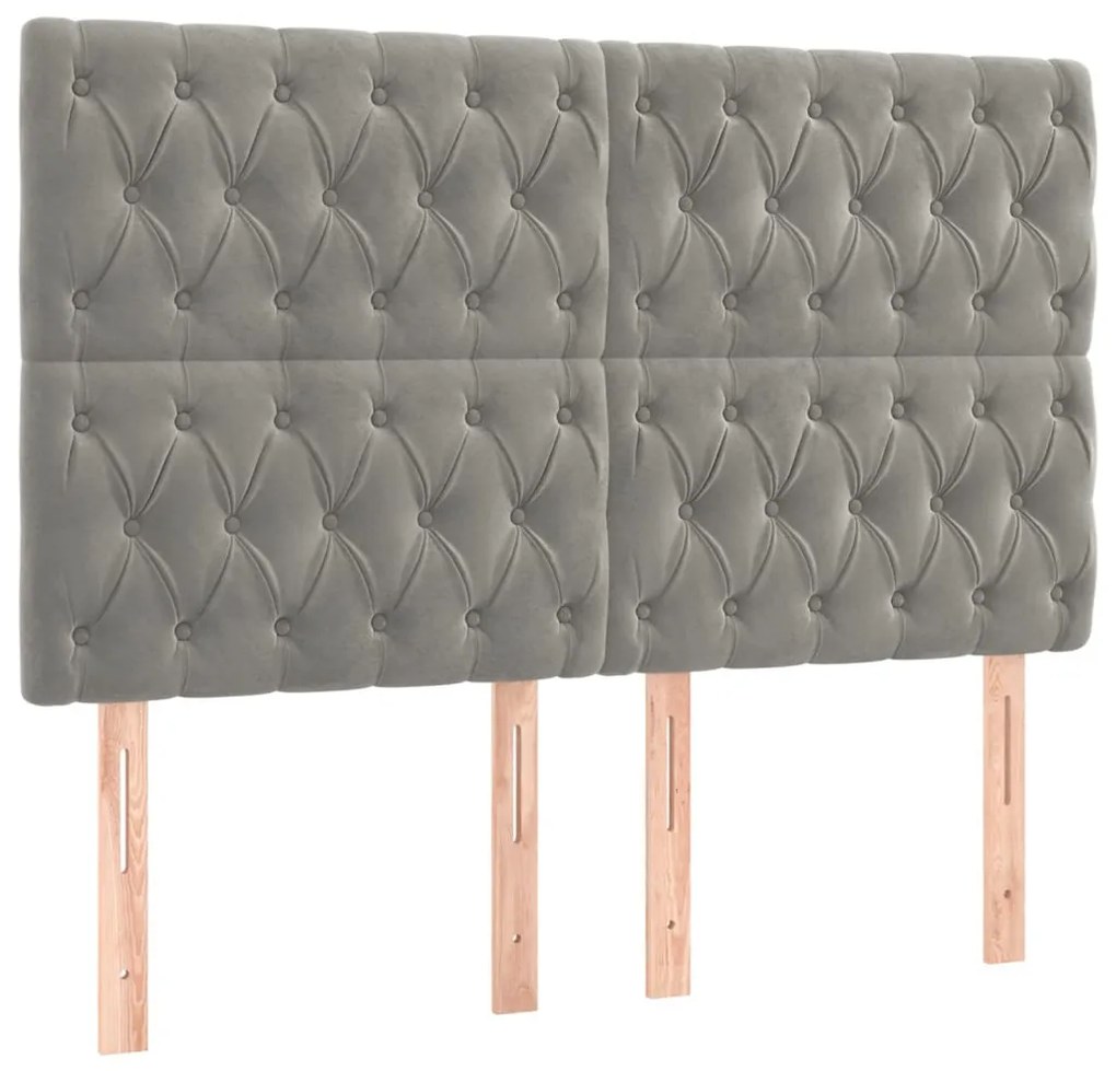 világosszürke bársony LED-es fejtámla 160x7x118/128 cm