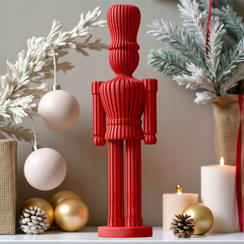 Diótörő figura karácsonyi dekoráció 20cm Bordázott Piros