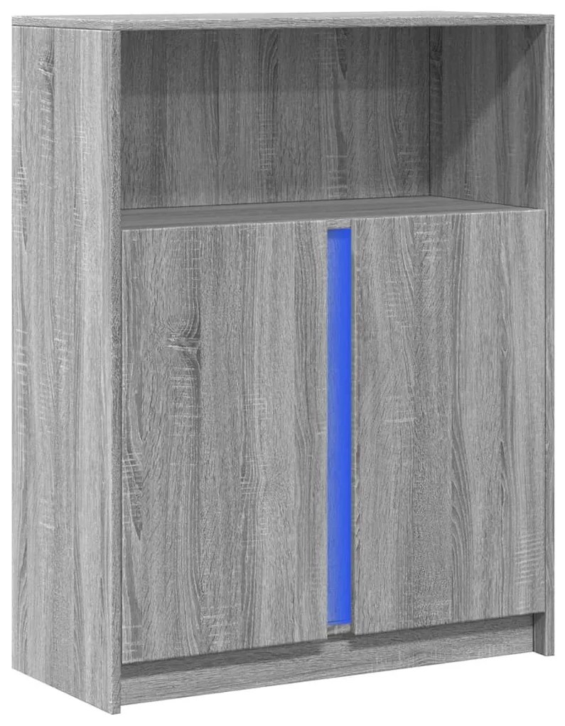 szürke sonoma szerelt fa tálalószekrény LED-del 77x34x100 cm