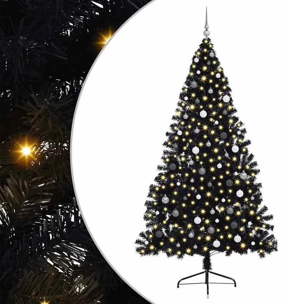 Műfenyő Elővilágított Karácsonyfa Fekete 240 cm PET