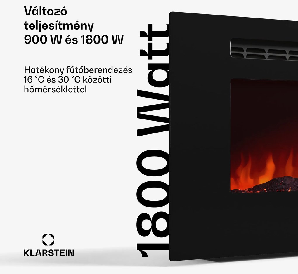 Klarstein Galeras Smart Intelligens elektromos kandalló, 2 hőmérséklet beállítás, 16 - 30°, LED lángillúzió, IOT csatlakozási lehetőség