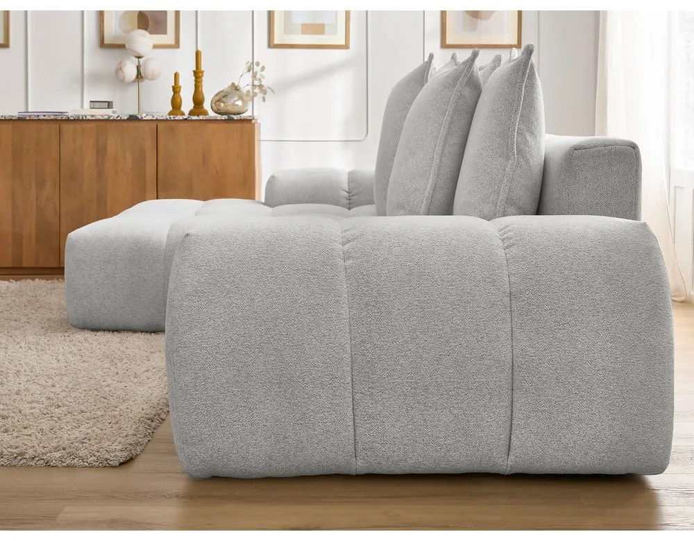 Világosszürke zsenília kinyitható-tárolóhelyes sarokkanapé (bal oldali-heverő résszel) Everest – Bobochic Paris