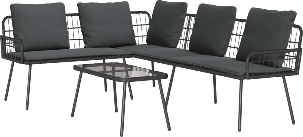 vidaXL Kerti Kanapé Szett párnával 2 pcs Fekete polirattan