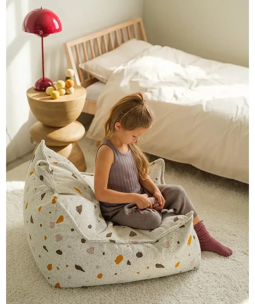 Fehér buklé-zsenília gyerek babzsákfotel Terrazzo Chair – Wigiwama