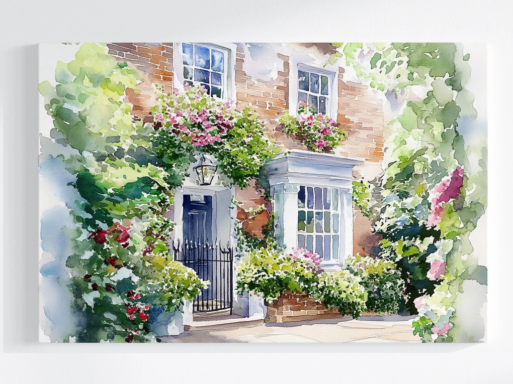 Vászonkép Canvas Építészet Anglia Ház Ajtó Kert Virágok 120x80