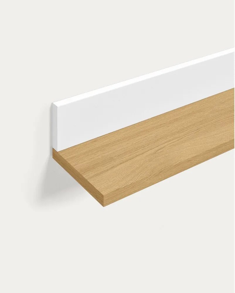 Fehér-natúr színű fali polc tölgyfa dekorral 120 cm Abilen – Kave Home