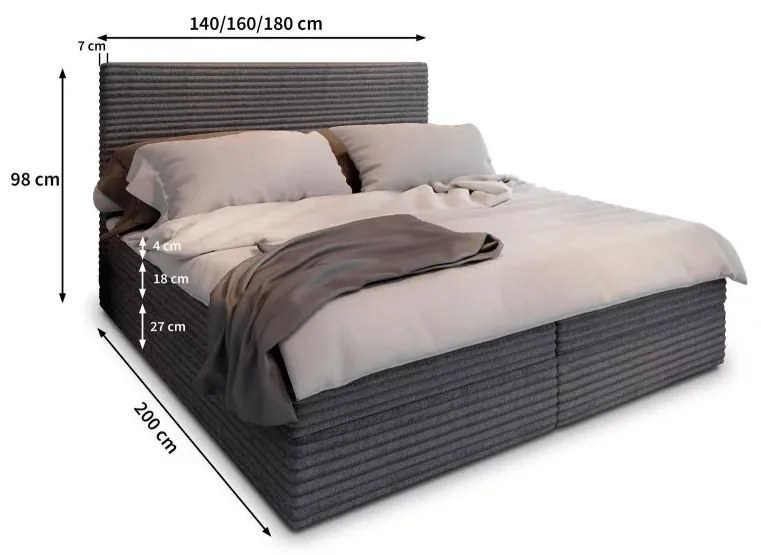 Kárpitozott boxspring ágy ISPIRA 140x200 cm krém színű Matrac: Bonell rugós matrac