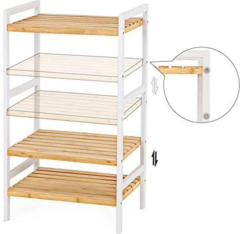 3 szintes bambusz tároló állvány, 45 x 31,5 x 80 cm, natúr és fehér