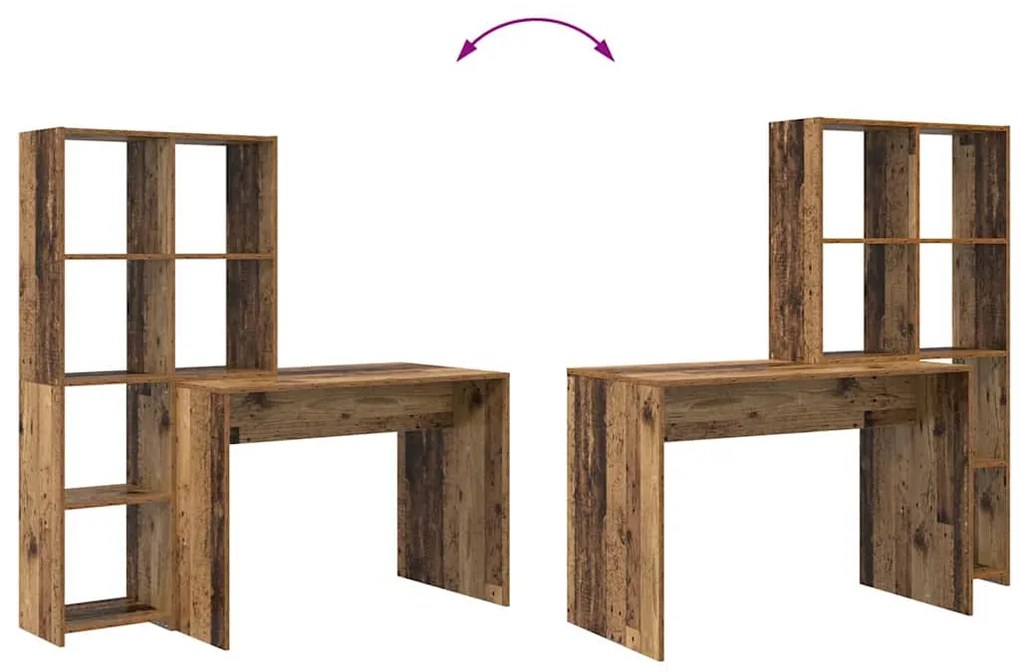 Asztal polcokkal tárolóval Régi fa 138.5 x 55 x 143 cm Faanyag