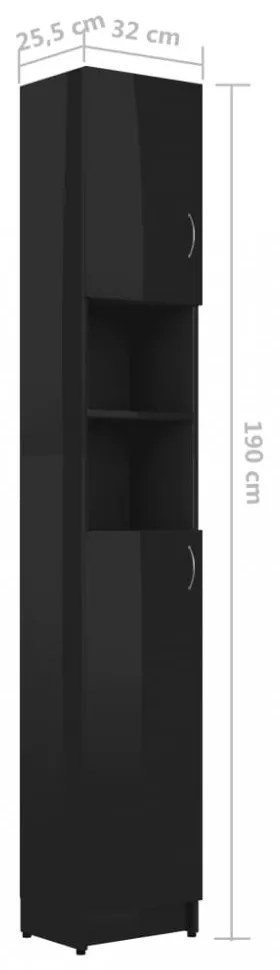 Magasfényű fekete forgácslap fürdőszobaszekrény 32x25,5x190 cm