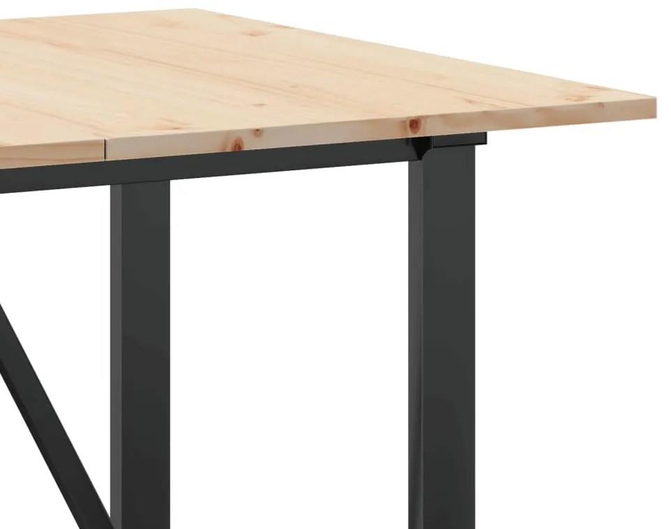 tömör fenyőfa és öntöttvas étkezőasztal O-vázzal 140x80x75 cm