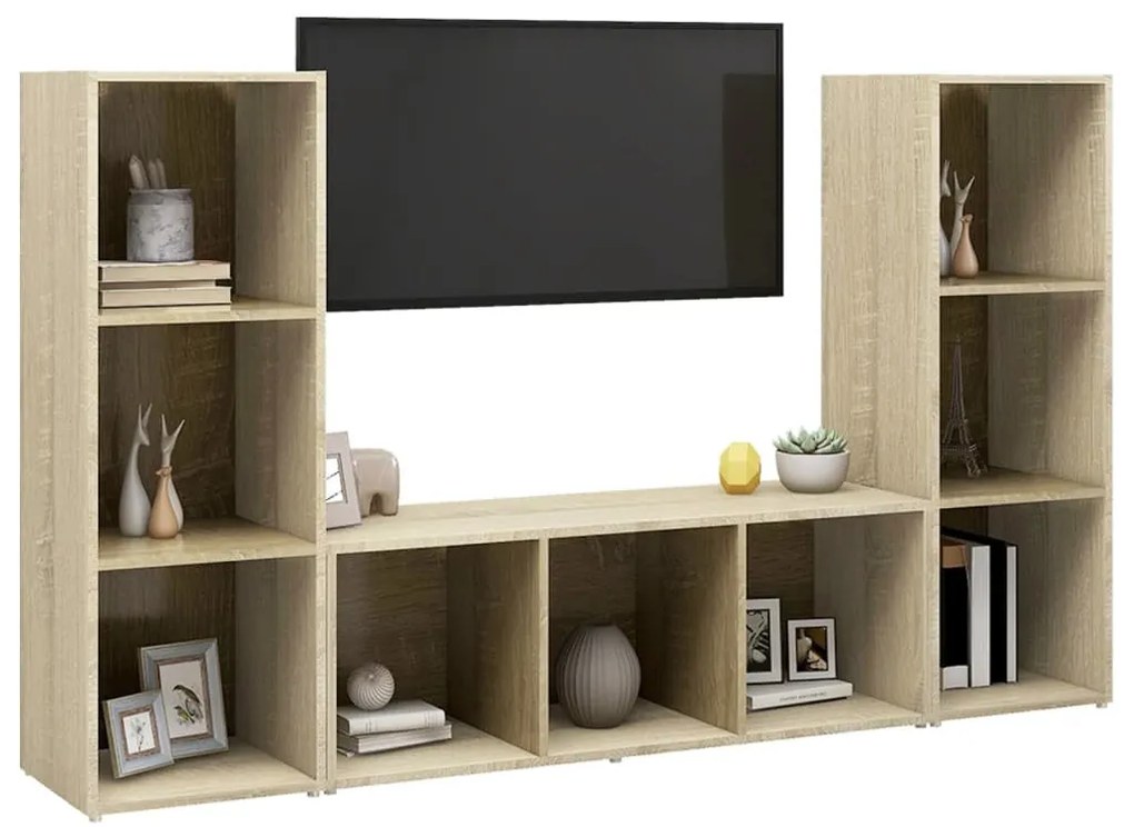 3 db sonoma tölgy színű szerelt fa TV-szekrény 107 x 35 x 37 cm